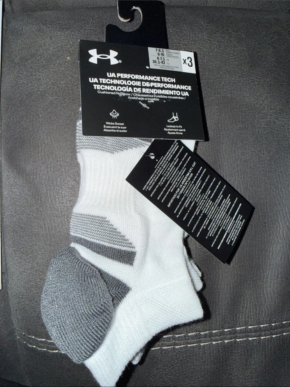 Under Armour White & Gray Athletic Performance Socks - 3 Pack